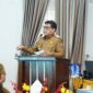 Bupati Barito Utara H. Shalahuddin, S.T., M.T. menyampaikan sambutan saat Musyawarah Perencanaan Pembangunan (Musrenbang) RKPD Tahun 2027 Kecamatan Teweh Selatan di Aula Kecamatan Teweh Selatan, Senin (9/2/2026).